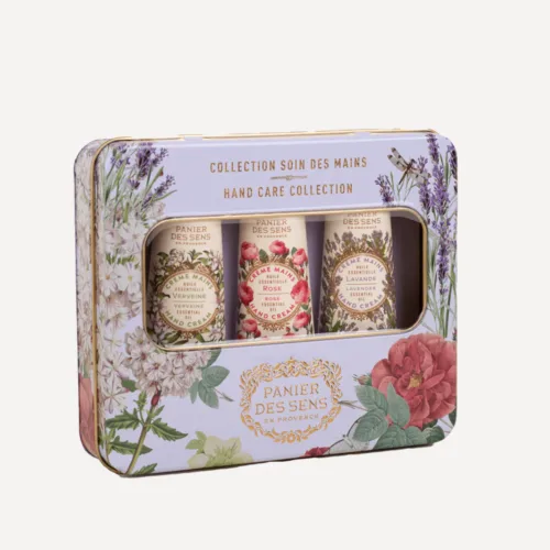 Caja Metálica - Set de Crema de Manos con aceites esenciales - Lavanda, Rosa, Verbena (3x30ML) parnier des sens